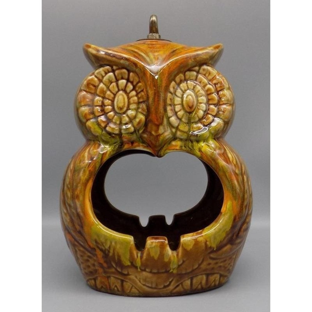 Vintage MCM Hanging Owl Ashtray Planter Ceramic Drip Glaze Retro 70's Patio Bar